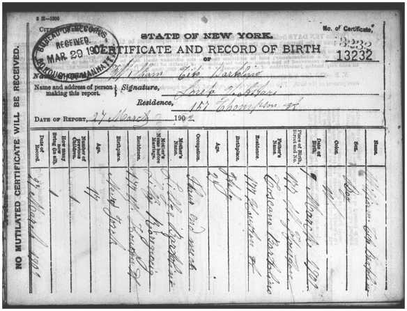 William Bartolini birth certificate