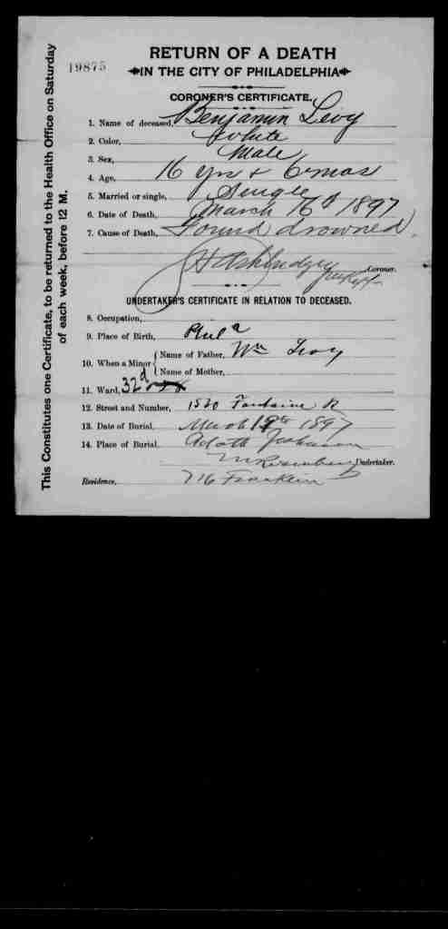 Benjamin Levy death certificate
