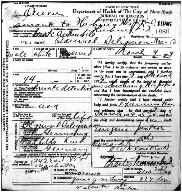 Samuel Seligman death certificate 1929