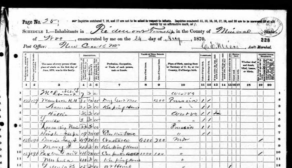 H.H. Mansbach and family 1870 US census Year: 1870; Census Place: Piedmont, Mineral, West Virginia
