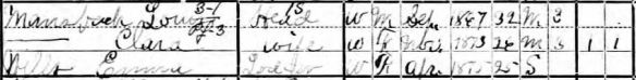 Louis and Clara Mansbach 1900 census Year: 1900; Census Place: Fairmont Ward 4, Marion, West Virginia; Roll: 1764; Page: 19B; Enumeration District: 0053; FHL microfilm: 1241764