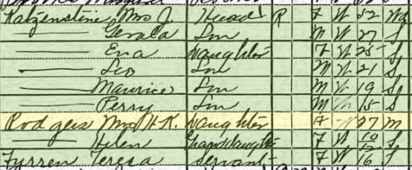 Bertha Miller Katzenstein and children 1920 census Year: 1920; Census Place: Johnstown Ward 6, Cambria, Pennsylvania; Roll: T625_1546; Page: 12B; Enumeration District: 176; Image: 851